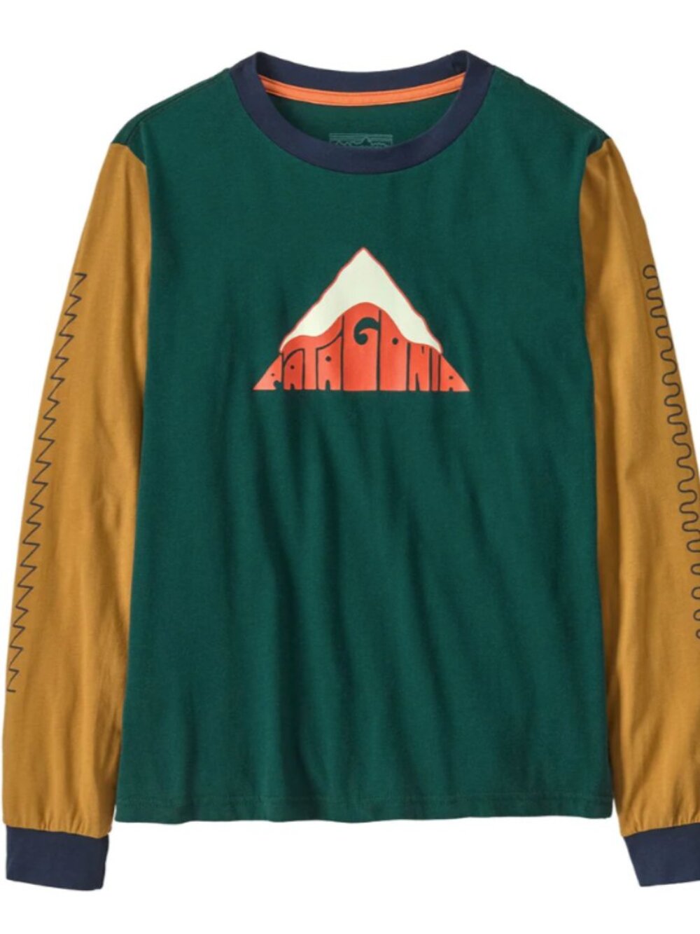 Patagonia Kids Long Sleeve Tee in Navy Blue and Mustard